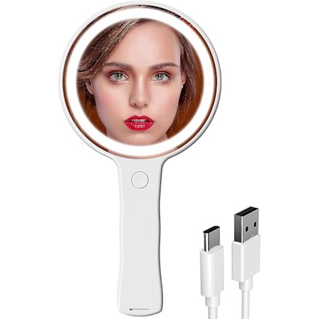 Handhållen smink spegel med USB/typ-c laddning LED belysning rese spegel, teknik beläggning, inte lätt att lämna fingeravtryck, lämplig för att bära