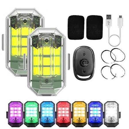 Trådlösa LED-blixtljus med hög ljusstyrka, 7 färger uppladdningsbara blinkande ljus, Anti-kollisions nattljus för cykling 2-pack