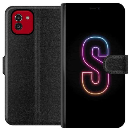Kompatibelt Lommeboketui til Samsung Samsung Galaxy A03 Neonbokstav S i lysende rosa og blå toner mot mørk bakgrunn, stilig bokstavkunst med retrofu