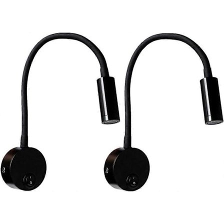 Sett med 2 aluminiums svarte nattbordslamper, skrivebordslampe varmt hvitt lys øyebeskyttelse, 3W LED veggleselampe med bryter