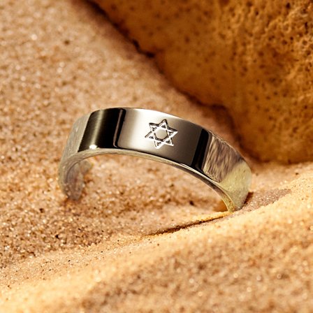 Unity | Anello con stella di David in acciaio inossidabile color argento da 6 mm per uomini - Anelli in acciaio
