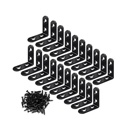 20 st L-formade hörnbeslag, Stål L-beslag för hyllor, Metallhörnbeslag för trä Möbel