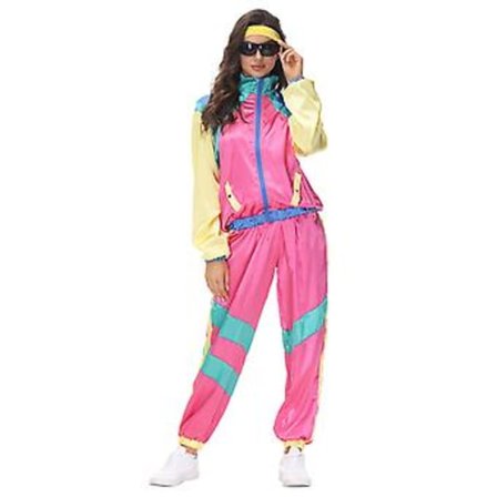 70- och 80-tals Outfit Spårningsdräkt Joggingdräkt Finfestdräkt Halloweenfest Cosplay Streetwear (XL Rosa)