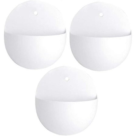 3 stk. vegghengende plastpotte Halvmåne veggblomsterpotter for luftplanter levende sukkulenter gress (hvit)