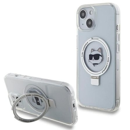 Karl Lagerfeld KLHMP15SHMRSCHH iPhone 15 6.1" valkoinen kovakotelo Ring Stand Choupette MagSafe