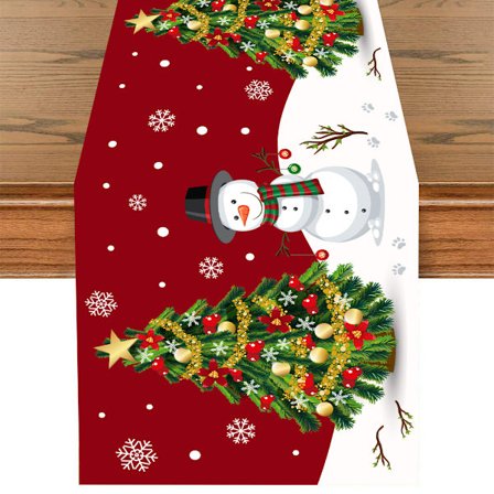 Mub- Juldukar Jultomte Snöflinga röd blomma Bordsduk Fläckbeständig bordslöpare Kompatibel med julbordsdekorationer