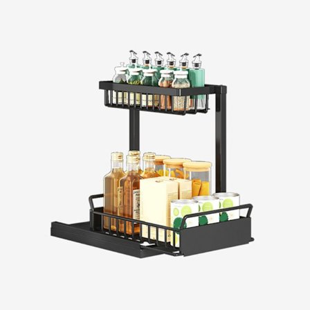 L-formad utdragbar förvaringshylla SVART