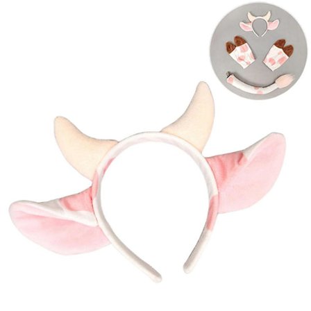 1 stk. Ku-kostymesett, kuøre-pannebåndhansker med hale for Halloween Cosplay Utkledningsfest Dyre-fancykostymer