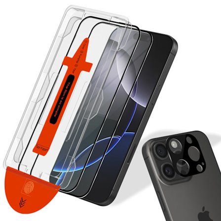 2-PACK Iphone 16 Pro Max Skærmbeskytter & 1-PACK linsebeskytter - Hærdet Glas | [Automatisk Installation] - Boblefri