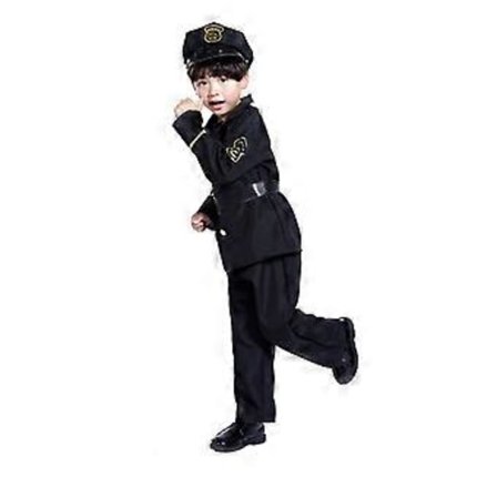 Halloween Politi Betjent Uniform Kostume Rollespil Tøj Sæt Fest Uniform Kostume uden til Drenge Størrelse L 7-10 År
