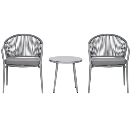 Tyylikäs Istuinryhmä 2 Puutarhatuolit Sohvapöytä Parvekkeen Kalustesarja Teräsrunko Harmaa