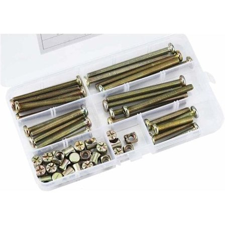 50 kpl Kuusiokantaruuveja, ruuveja sylinterimuttereilla, ruuveja sylinterimutterivalikoimalla, huonekaluihin, vauvansänkyihin, tuoleihin