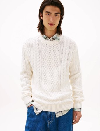 Tommy Jeans Tjm Slm Badge Cable Knit Sweater - White - XXL