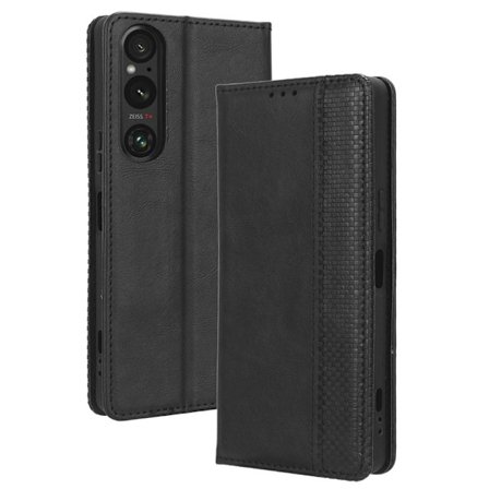 Wallet Stand Flip Puhelinkotelo Xperia 1 V:lle - Musta