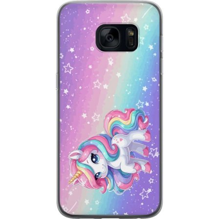 Yhteensopiva Puhelinkuori Samsung Galaxy S7 Stitch polaroid-kehyksissä sinisillä pastellisävyillä ja suloisilla ilmeillä kollaaseissa sydämillä