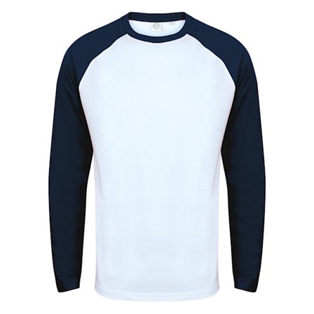 Skinni Fit Herr Långärmad Baseball T-Shirt XL Vit/Oxford Marinblå