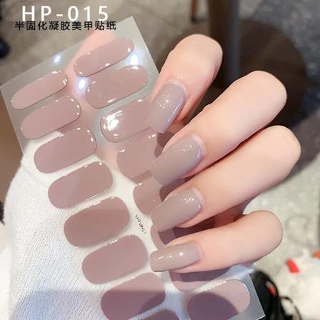 16Tips Uv Semi-Cured Gel Nagel Wraps Klistermärke 5D Ren Färg Full Täckning Uv Lampa Gel Klistermärke Lång-Lang Spikförlängning Patch Remsa NK-LTHP-