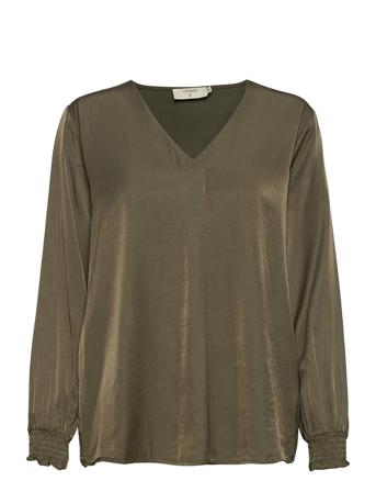 Fengcr Blouse Bluse Langærmet Grøn Cream