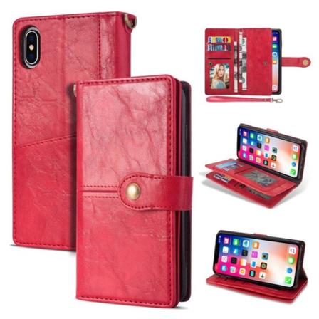 iPhone 9 Plus Retro Tyylinen Synteetti Nahkainen Lompakko Kotelo Näppäin Lukolla - Punainen Red