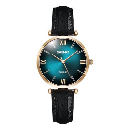 Lærreimklokke med diamantskive, fasjonabel kvartsklokke, én del dropshipping, vanntett klokke Gradient blue face black belt