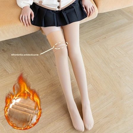 Beige; Vekt 40-65kg - Plus Size Dame Plysfôrede Knehøye Strømper, JK Stil, Ikke-Frostet med Sklisikker Silikon for Høst og Vinter