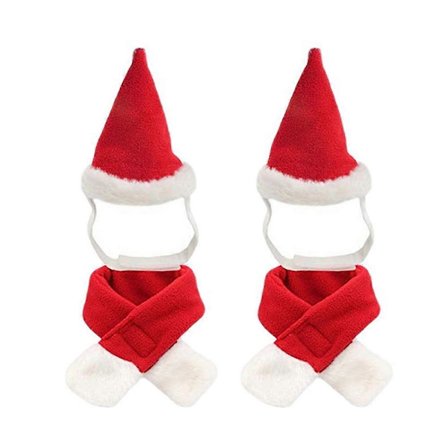 Julekappe og hattsæt til kæledyr, julekostume til hund og kat, rød julekappe med hat, tilbehør til kæledyrsfestkostume til jul