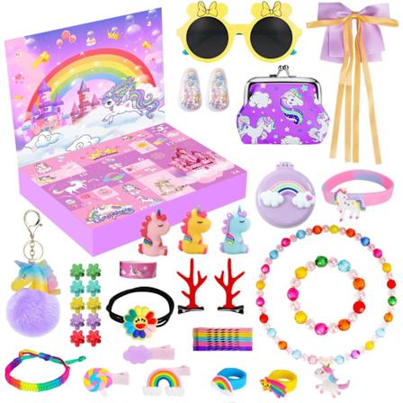 Pige Adventkalender 24 Dage Jule-nedtælling Smykker Adventkalender Legetøj med Hårtilbehør Armbånd Ring Pung Nøgleringe