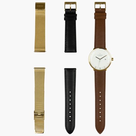 Nordgreen Minimalist Women's Dress Watch - White Dial - Gold Case - Brown / Black / Mesh Bands Philosopher White Dial