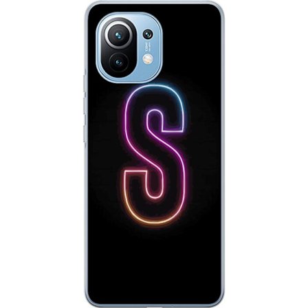 Kompatibelt Mobildeksel til Xiaomi Xiaomi Mi 11 Neonbokstav S i lysende rosa og blå toner mot mørk bakgrunn, stilig bokstavkunst med retrofuturistis