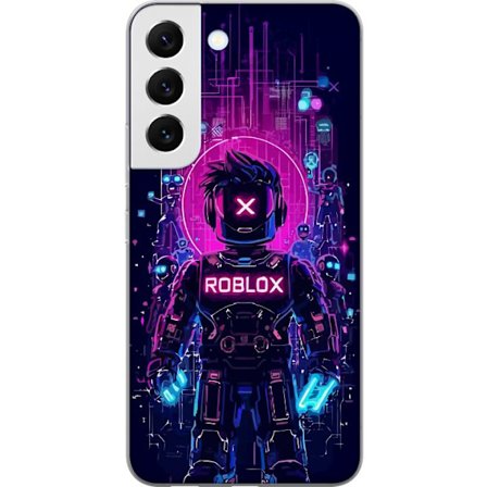 Kompatibel Mobilcover til Samsung Galaxy S22 5G Roblox Cyber Core Kraftfuldt digitalt Roblox-design med lilla lys og futuristisk baggrund