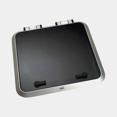 Escotilha de convés Gebo Skylight Flushline, com haste, 180°, 420 x 420 mm (medida de corte), 475 x 475 mm (medida externa), prata/cinza