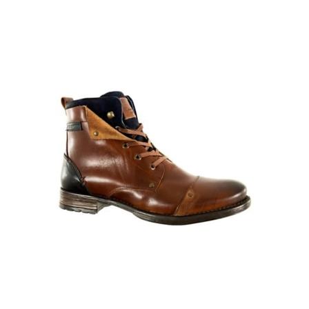 Ankelstøvler til mænd - Redskins Yedos ZS - Brandy/Navy læder - Snørebånd/lynlås - Enestående komfort - 40
