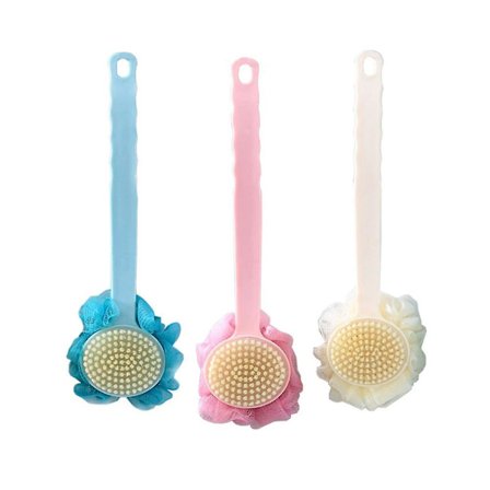 Pitkävartinen nestemäinen kylpyharja Pehmeähiuksinen kylpyhuoneen suihkuharjasarja Kaksinkäyttöinen irrotettava vartalon selän kuorintapesusieni