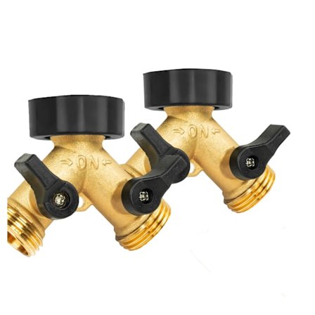 2 stk. messing haveslange splitter 2-vejs, slange Y-splitter 3/4 tommer kraftig messing slangekobling hane splitter