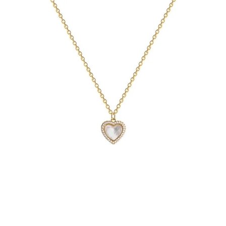 Vintage style necklace heart with mother of pearl gold lace 18K