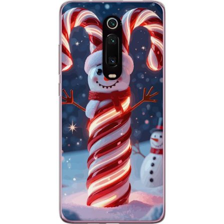 Xiaomi Mi 9T Pro Gennemsigtig cover Glimrende jule slik-sne mand formet af slik pinde der lyser varmt i et vinterlandskab med snefald og festlig magi