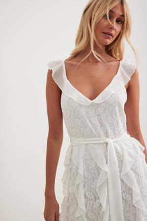 NA-KD Party Robe longue transparente avec dentelle - Robes bustier - Blanc - EU 36