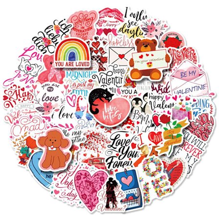 Söta Alla hjärtans dag kärleksklistermärken, set med 50, vattentäta och UV-beständiga, perfekta för alla dina prylar