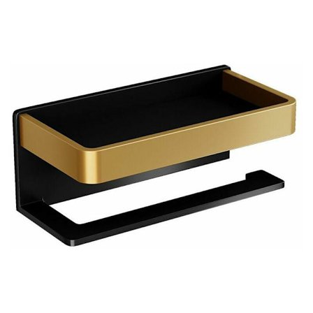 Toalettpapirholder i aluminium, veggmontert, rullholder med romslige hyller