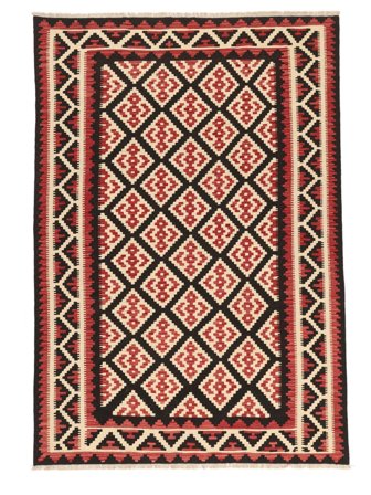 203X300 Tappeto Orientale Kilim Ghashghai Nero/Rosso Scuro ( Persia/Iran)