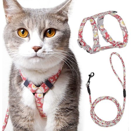 Justerbar Kattsele Koppelsats (145 cm Rosa M) Kompatibel med Katt Liten Hund Nylon med Säkerhetsresistent Koppelsats Västsele Kompatibel med Valp