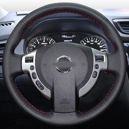 (svart tråd) håndsydd skinnrattdeksler for Nissan Qashqai J10 X-trail Nv200 2008-2012 Bilstyling