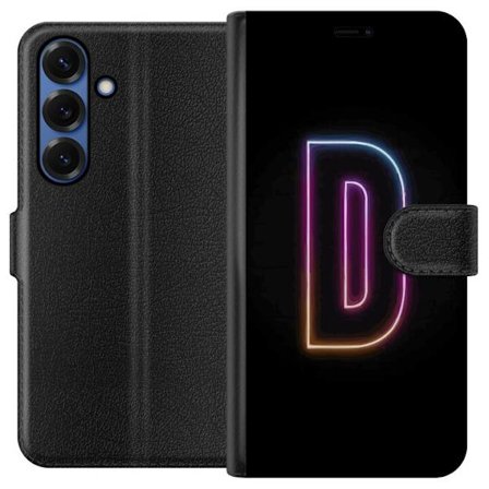 Kompatibelt Lommeboketui til Samsung Samsung Galaxy S25+ Minimalistisk neonbokstav D i fargeskiftende lys mot svart bakgrunn i moderne digital design