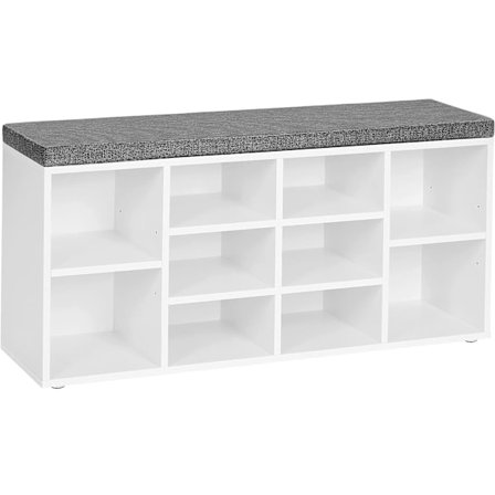 VASAGLE Skobänk, Skohylla, Skoställ, Förvaringsskåp, 10 fack, med dyna, vit