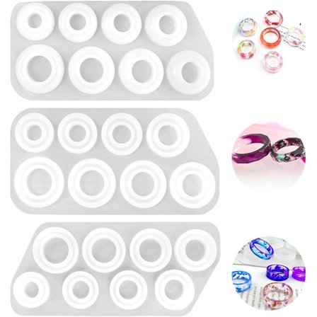 3 stk. Silikonharpiksringform i forskjellige former, 8 størrelser ringjuvel