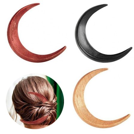 Vintage månhårnål, 1/2 del halvmåne hårnål trä hårnål