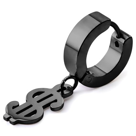 Orecchino a cerchio Floyd con ciondolo a dollaro nero per uomini - Orecchini con pendente a cerchio