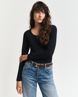 GANT - Longsleeve med scoop-neck til dame black