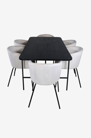 Venture Home - Matgrupp Uno med 6 st matstolar Berit - Svart - Matgrupp 6 personer - Från Homeroom