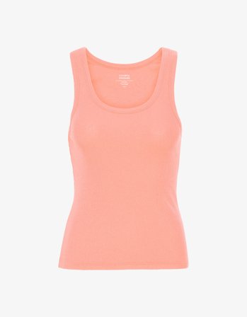 Women Organic Rib Tank Top - Bright Coral - S